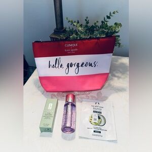 kate spade Red and Pink Cosmetic Bag with Clinique Sample Products NEW